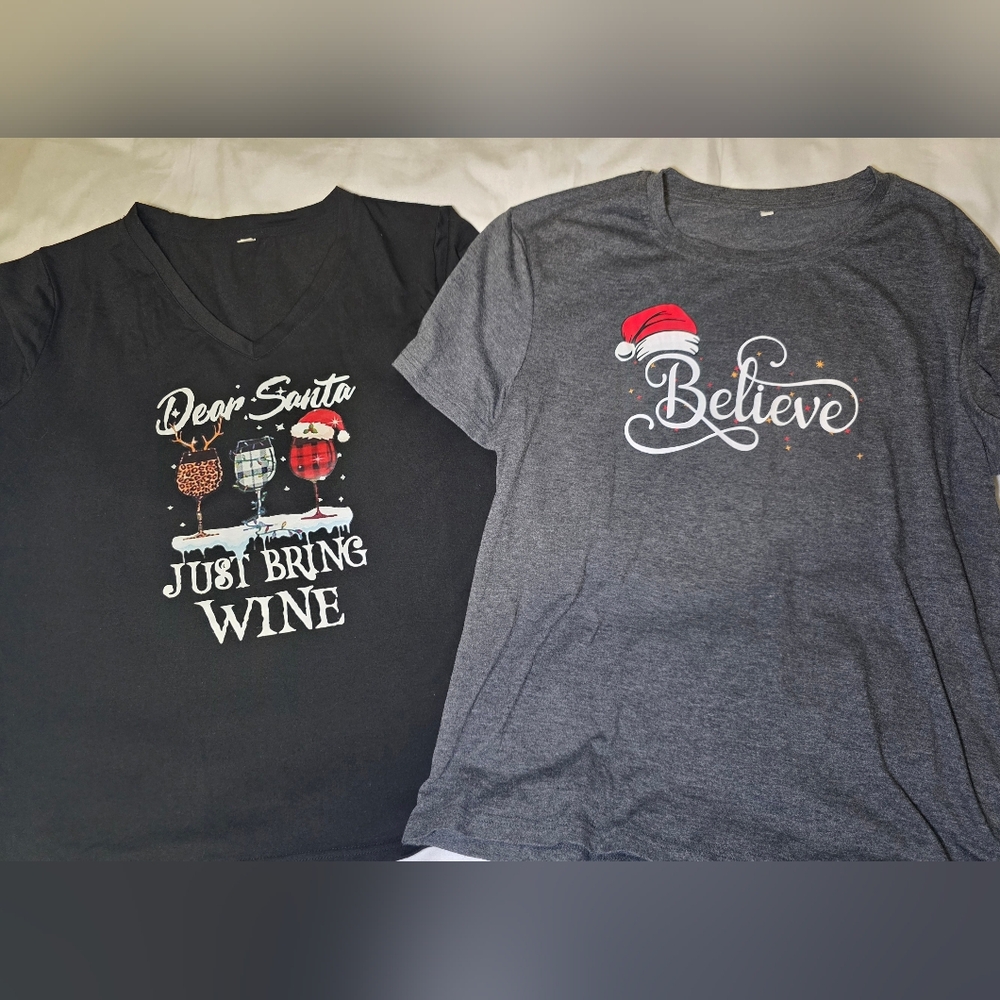 2 Festive Holiday Short Sleeve T-Shirt Bundle- Women's Size XL